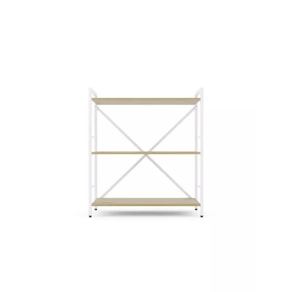 Металевий стелаж 90×80×40 білий-дуб артизан, 3 полиці ЛДСП, Лофтфото