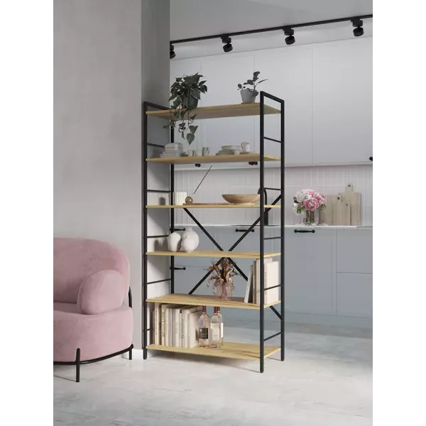 Металевий стелаж 180×60×24 антрацит-дуб артизан, 6 полиць ЛДСП, Лофтфото, зображення 10