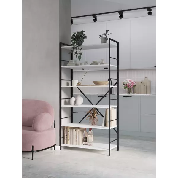 Металевий стелаж 170×80×35 антрацит-білий сніг, 5 полиць ЛДСП, Лофтфото, зображення 10