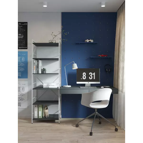 Металевий стелаж 160×80×40 білий-антрацит, 5 полиць ЛДСП, Лофтфото, зображення 8