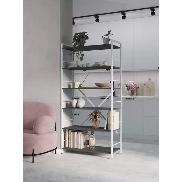 Металевий стелаж 170×80×35 білий-антрацит, 5 полиць ЛДСП, Лофтфото, зображення 10