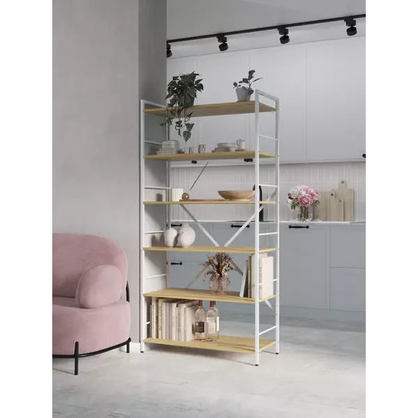 Металевий стелаж 180×60×24 білий-дуб артизан, 6 полиць ЛДСП, Лофтфото, зображення 10