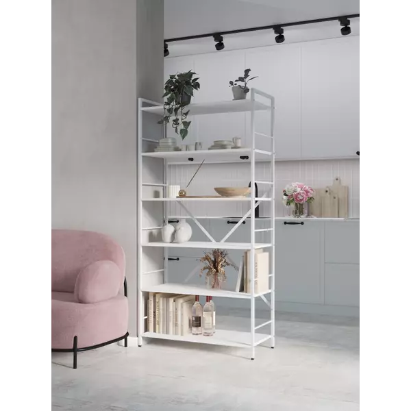 Металевий стелаж 180×60×24 білий-білий сніг, 6 полиць ЛДСП, Лофтфото, зображення 10