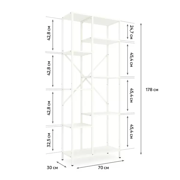 Стелаж Лофт Каскад 1780х700х300 Меткас, 35 кг/полицю, 7 полиць, ЛДСП, білий-білий снігфото, зображення 2