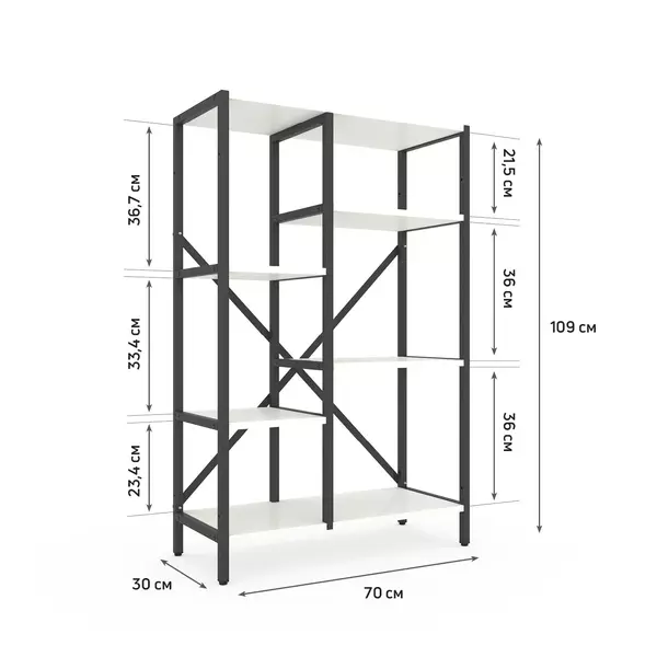 Стелаж Лофт Каскад 1090х700х300 Меткас, 35 кг/полицю, 5 полиць, ЛДСП, антрацит-білий снігфото, зображення 2